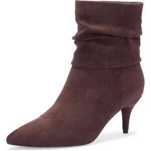 Women's Slouch Ankle Boots with Fashion Mid Stiletto Heel Pointed Toe Dark Brown